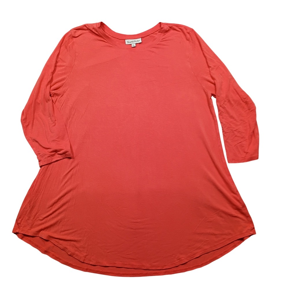 NorthStyle Tunic Top Womens XL 3/4 Sleeve Back Pleat Coral Solid Casual T-Shirt